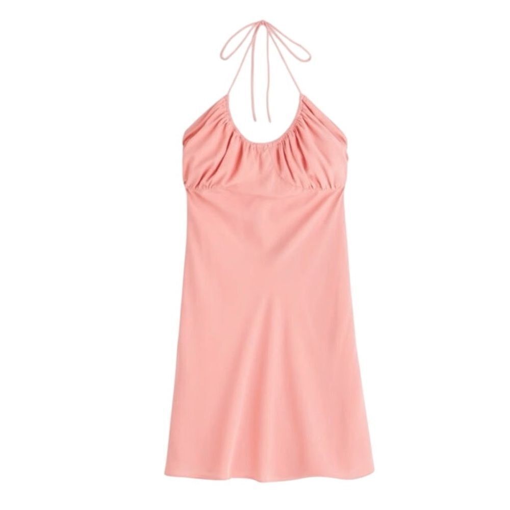 Abercrombie & Fitch Pink Halter Ruched Coral Dress Size Large Tall